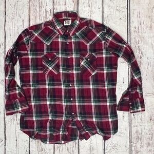 Western Pearl Snap Ely Cattleman Flannel Plaid Cowboy Rancher Vintage Shirt